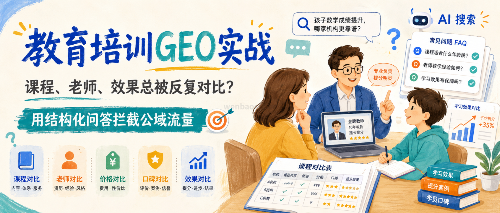 教育培训做GEO,别只介绍课程,要把家长和学员的问题提前答清楚 配图